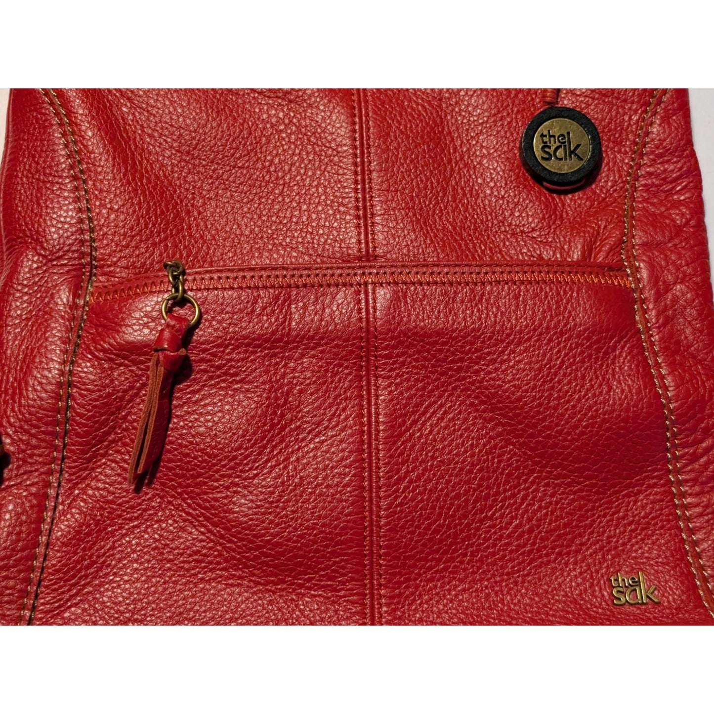 The Sak Red Pebbled Leather Canvas Adjustable Strap Crossbody Purse