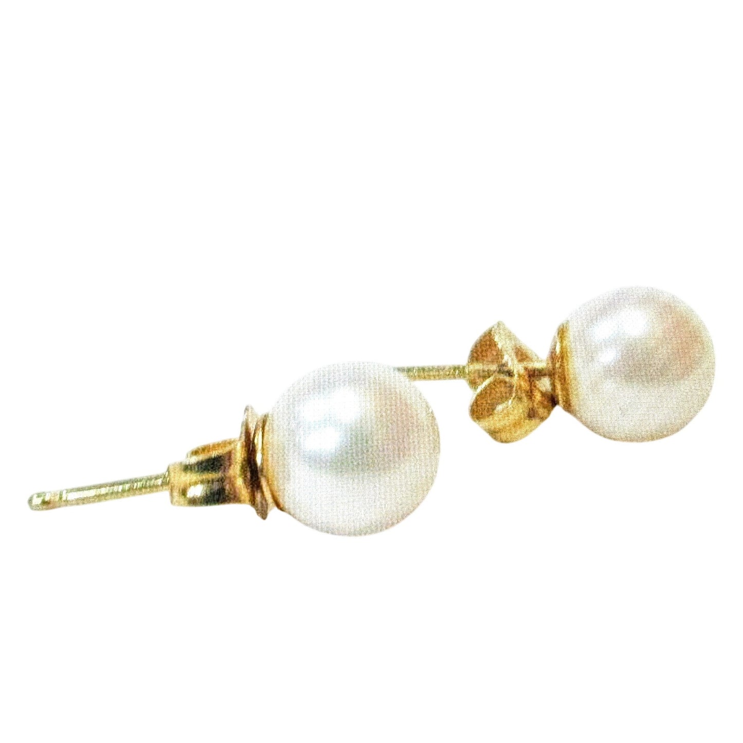 14K Gold Post 6.97mm Genuine Pearl Stud Earrings Total Weight 1.37g
