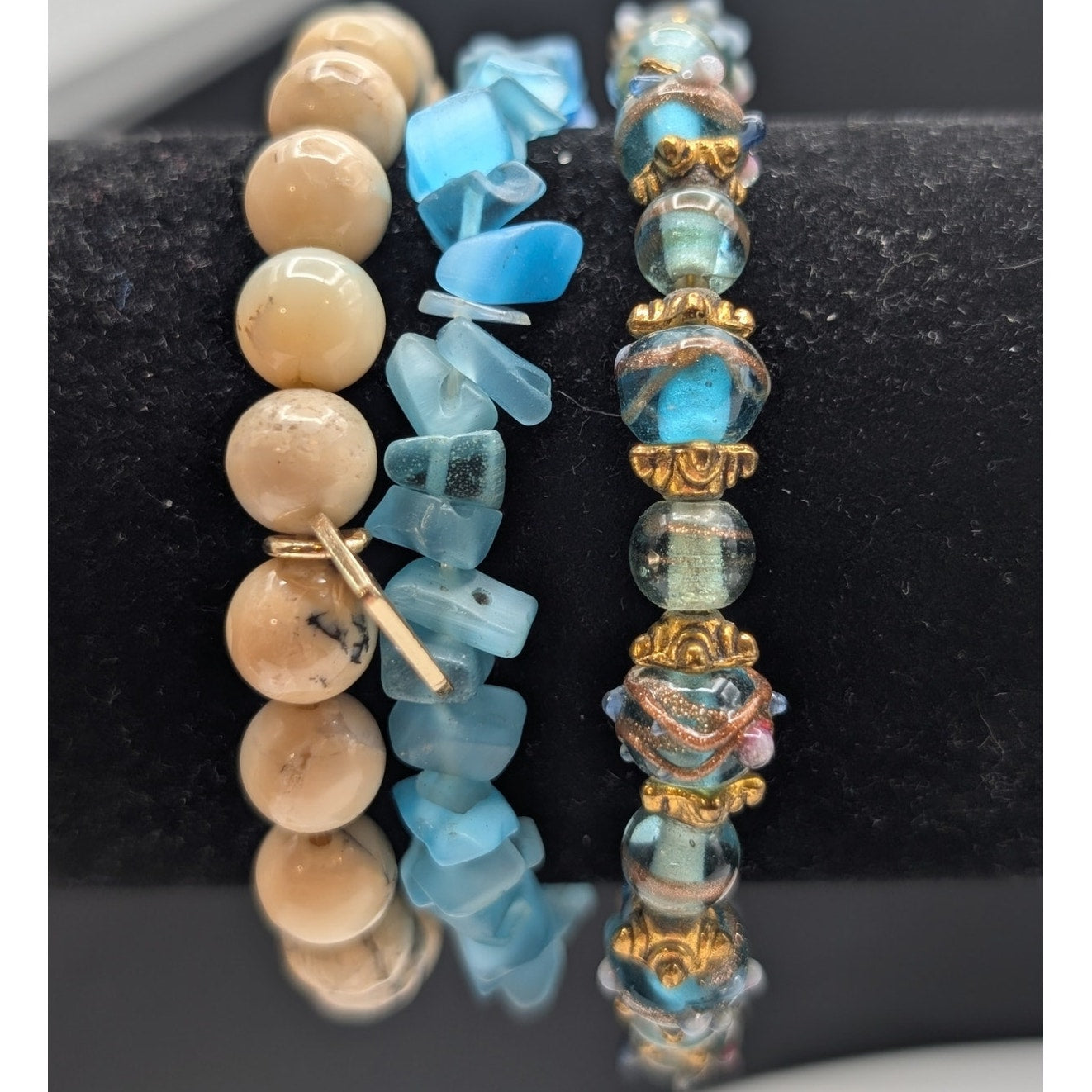 Lot of Ten Aqua Gold Tone Bracelets