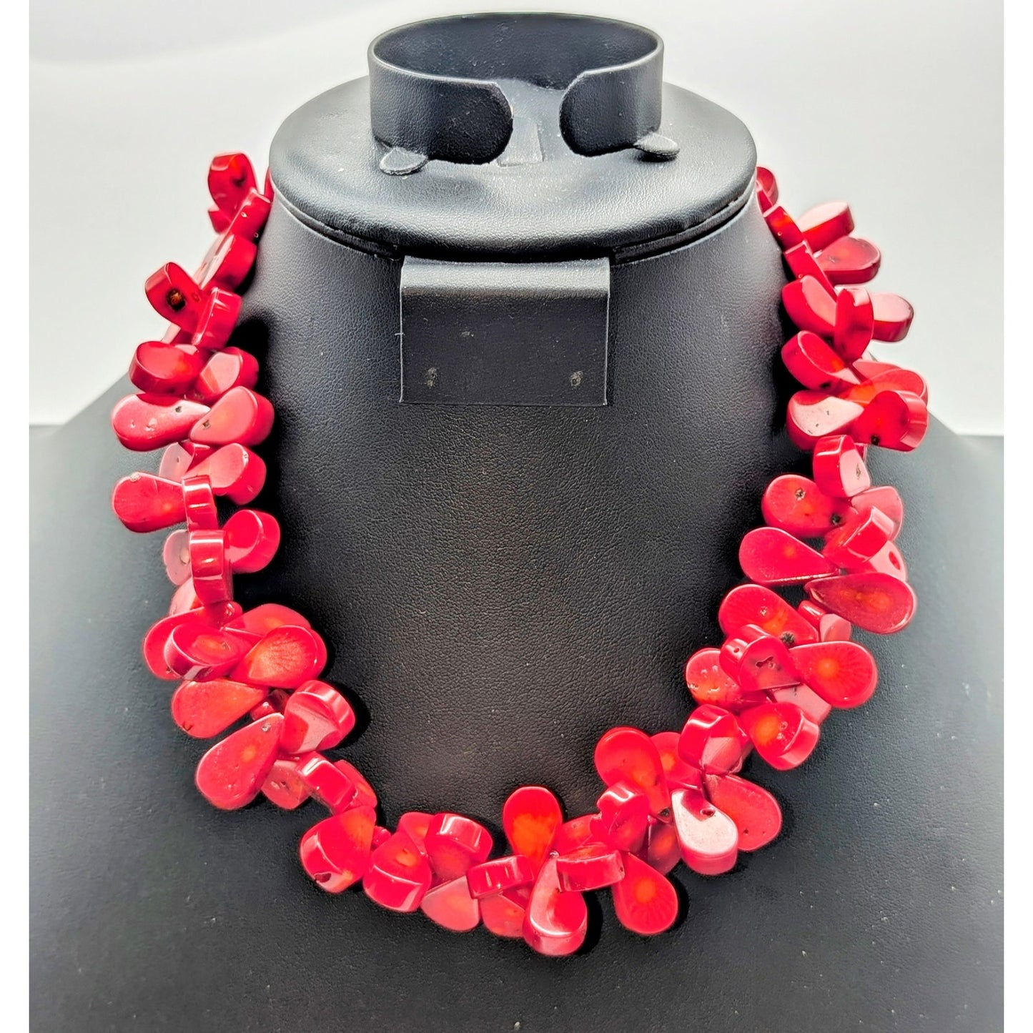 Chunky Red Coral Petal (Paddle) Bead 18" Necklace 156.68g