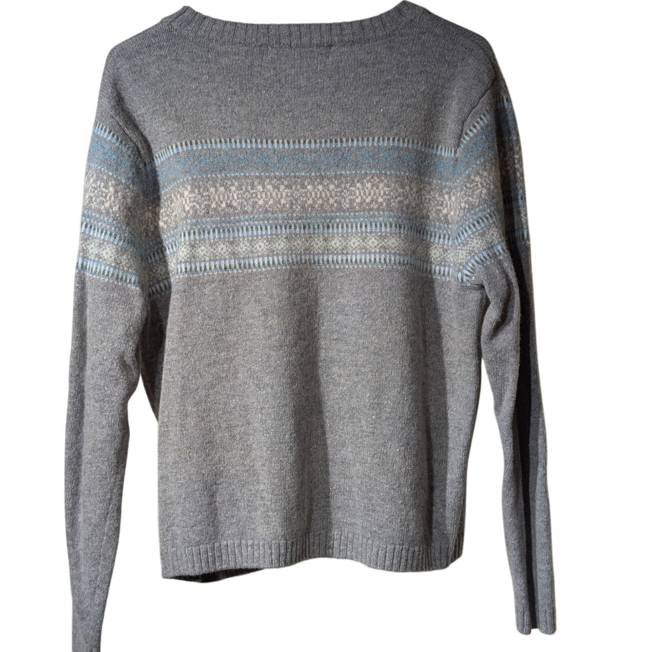 Woolovers Gray Blue Fairisle Crew Neck Pullover Long Sleeve Sweater Size L