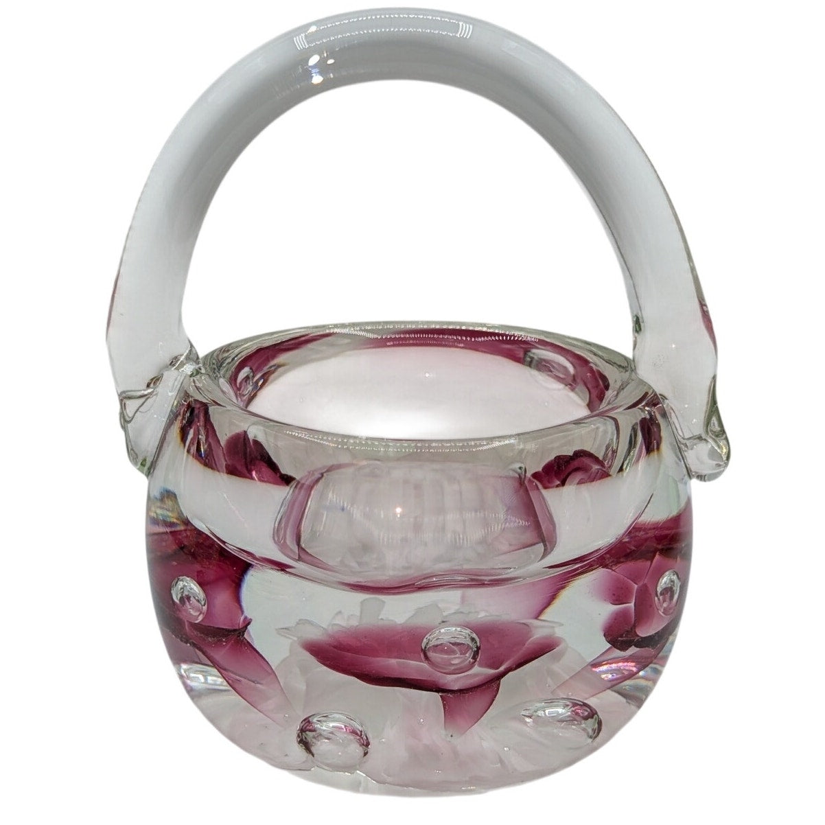 Vintage Signed JOE RICE 96 Hand Blown Art Glass Paperweight Basket