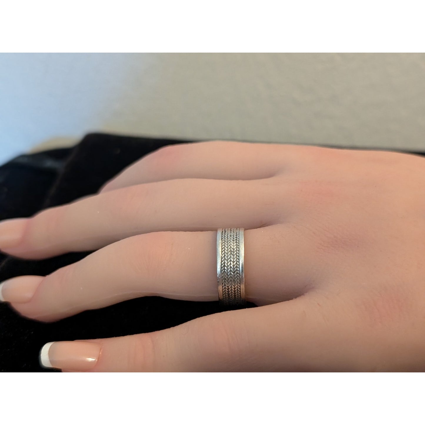 Vintage Signed NF 925 Sterling Silver Wheat Design Unisex Band Ring Size 6.5