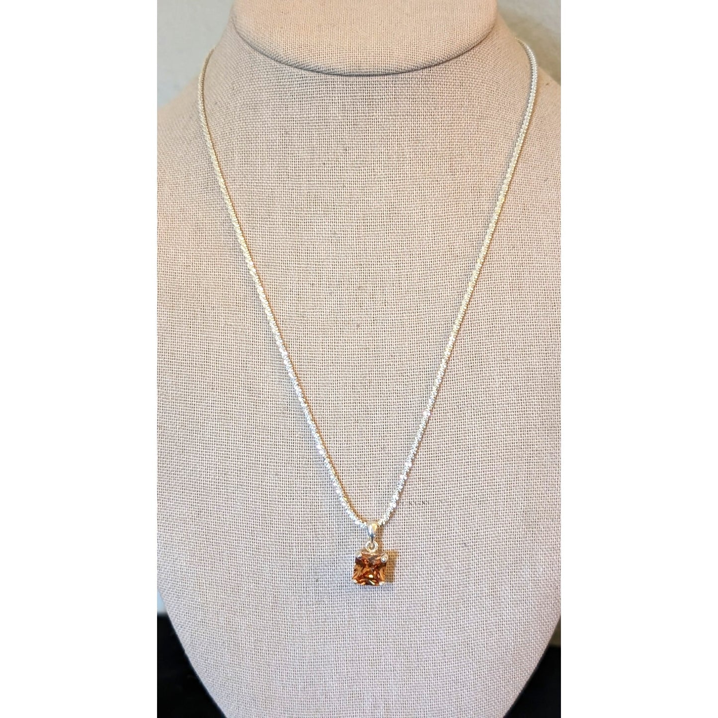 Square Cut Cushion Set Peachy Brown Crystal Pendant on 925 Sparkle Rock Chain
