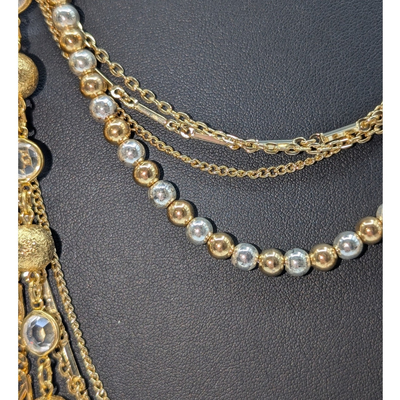 Lot of Four Gold Tone W/ Two Tone Crystal Layered Chain Necklaces