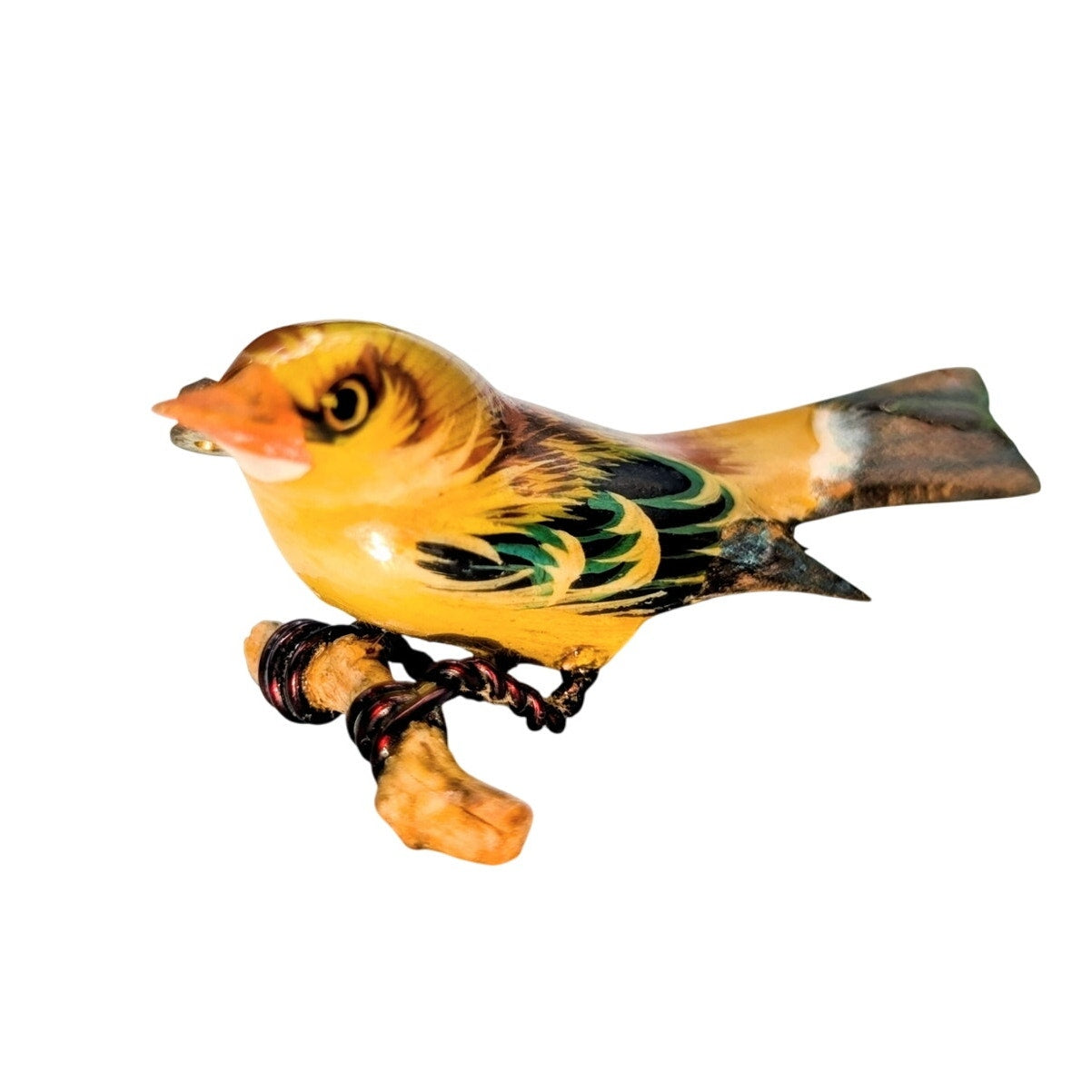 Takahashi Vintage 1950-60s Art and Woodcraft Handmade Goldfinch Pin.
