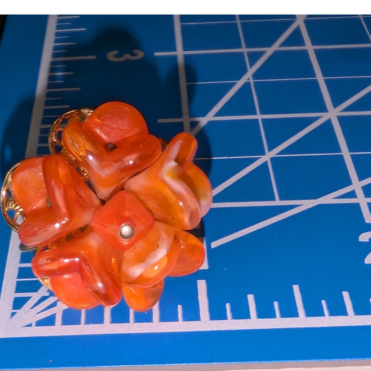 Rare! Judith McCann Mid-Century Modern Orange Glass Flower Wingback Earrings