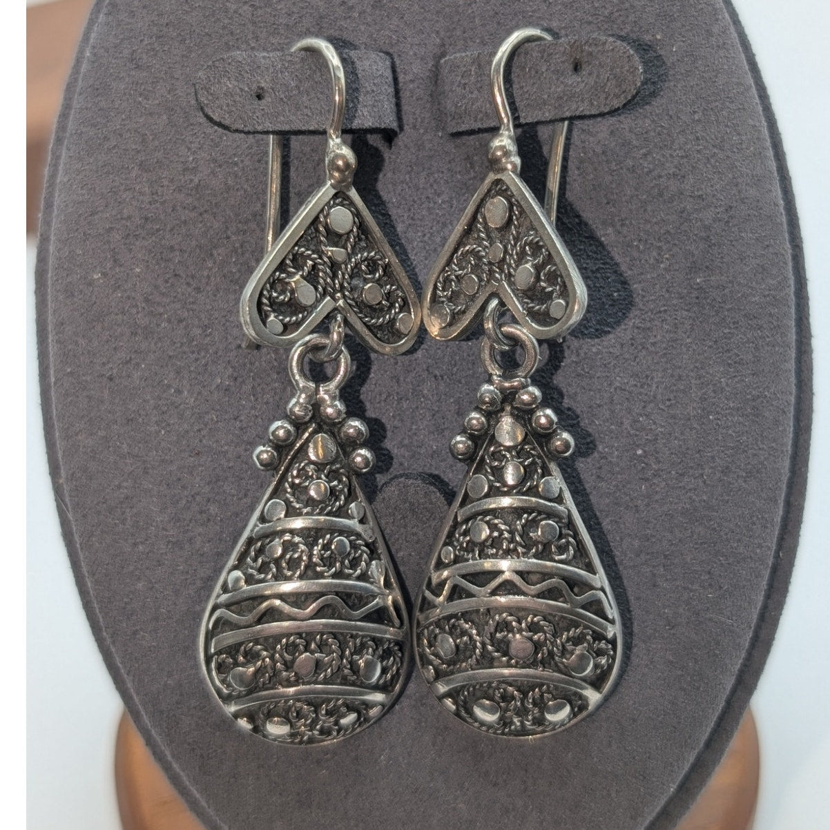 Moroccon Silver Berber Dangle Earrings W/ Kidney Hook Backs