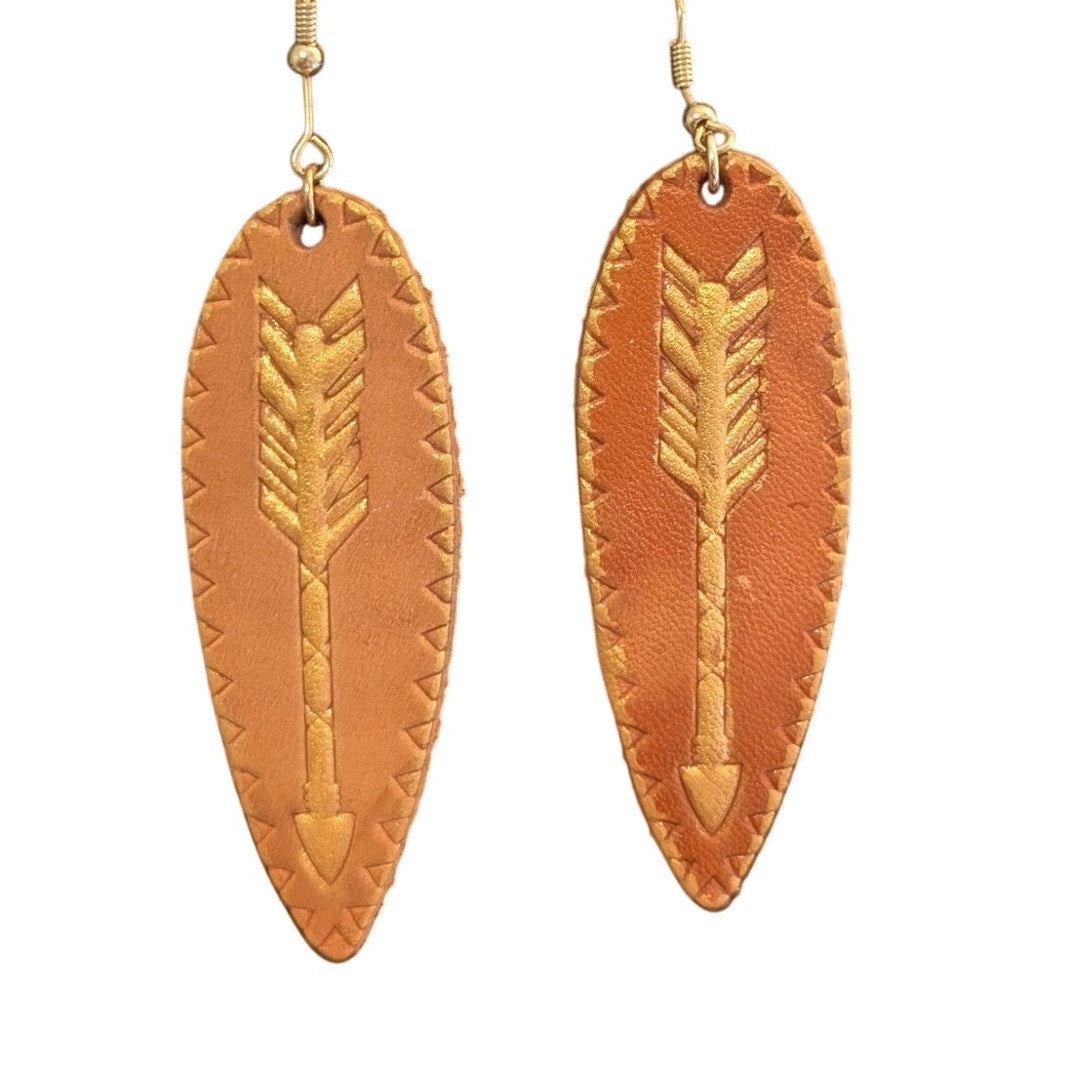 Southwest Boho Hippie Leather Arrow Dangle Earrings