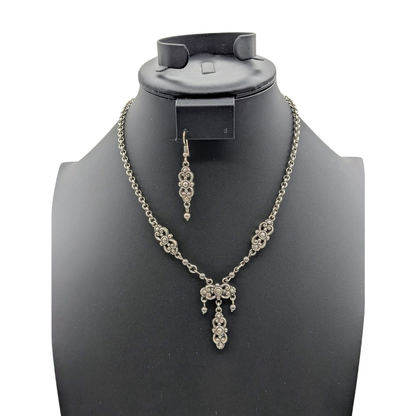 Brighton Scroll Y-Drop Pendant Station Necklace Lavaliere Style & One Earring
