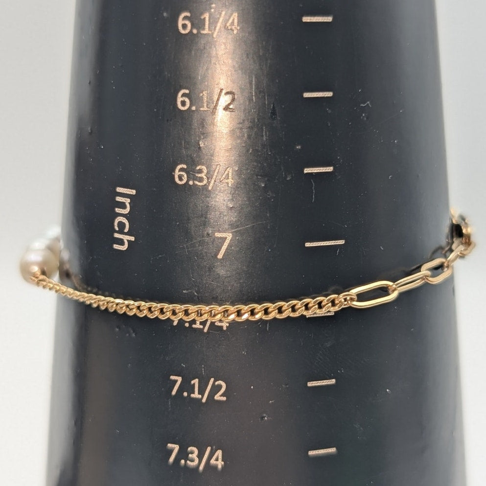 14K Gold Filled Three Freshwater Pearl Chain Bracelet