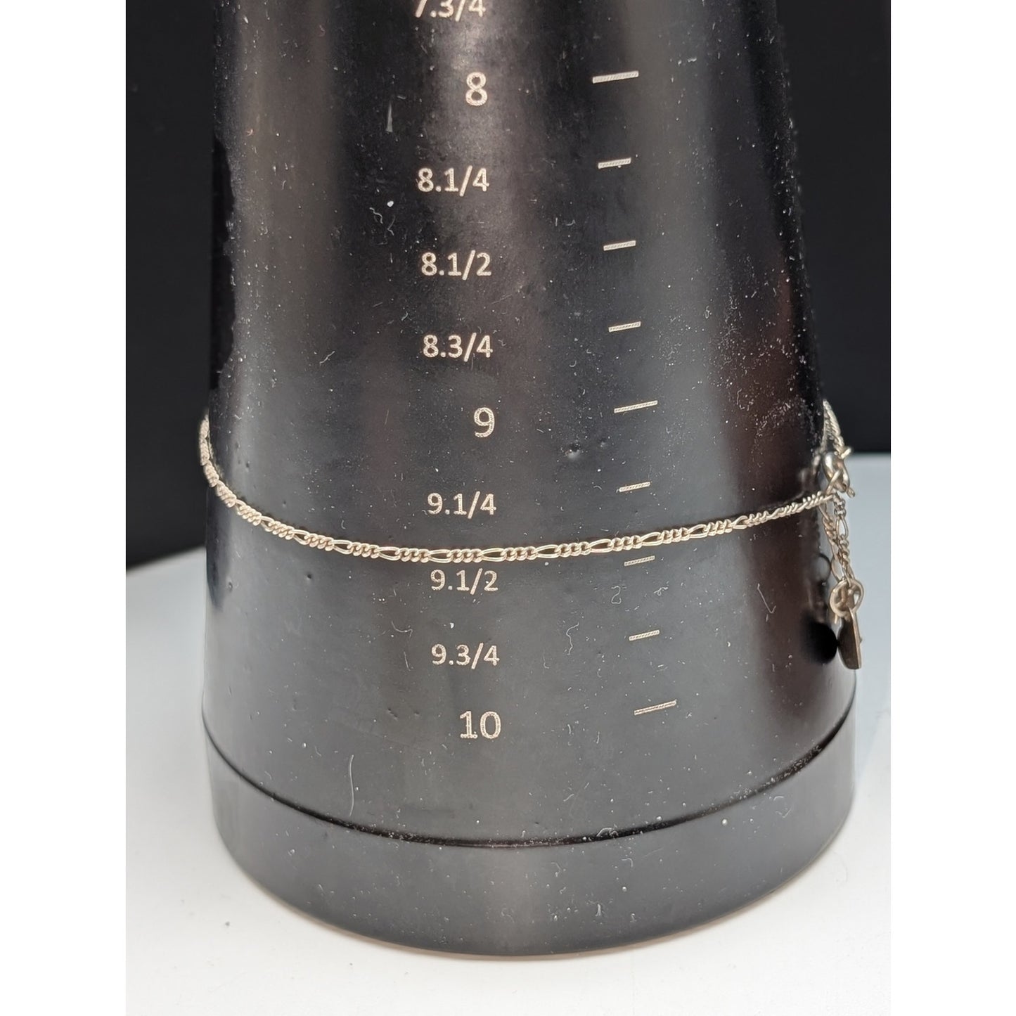 Vtg Dainty 925 Sterling Silver Figaro Chain Heart & Rhinestone 'T' Charm Anklet