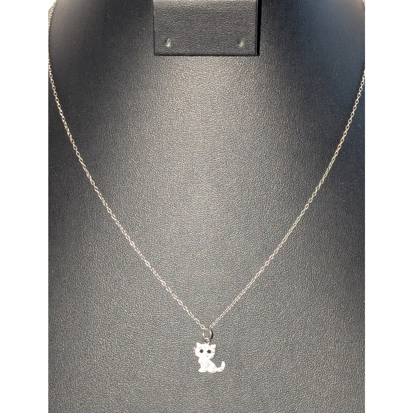925 Sterling Silver Crystal Cat Pendant 18" Chain Necklace