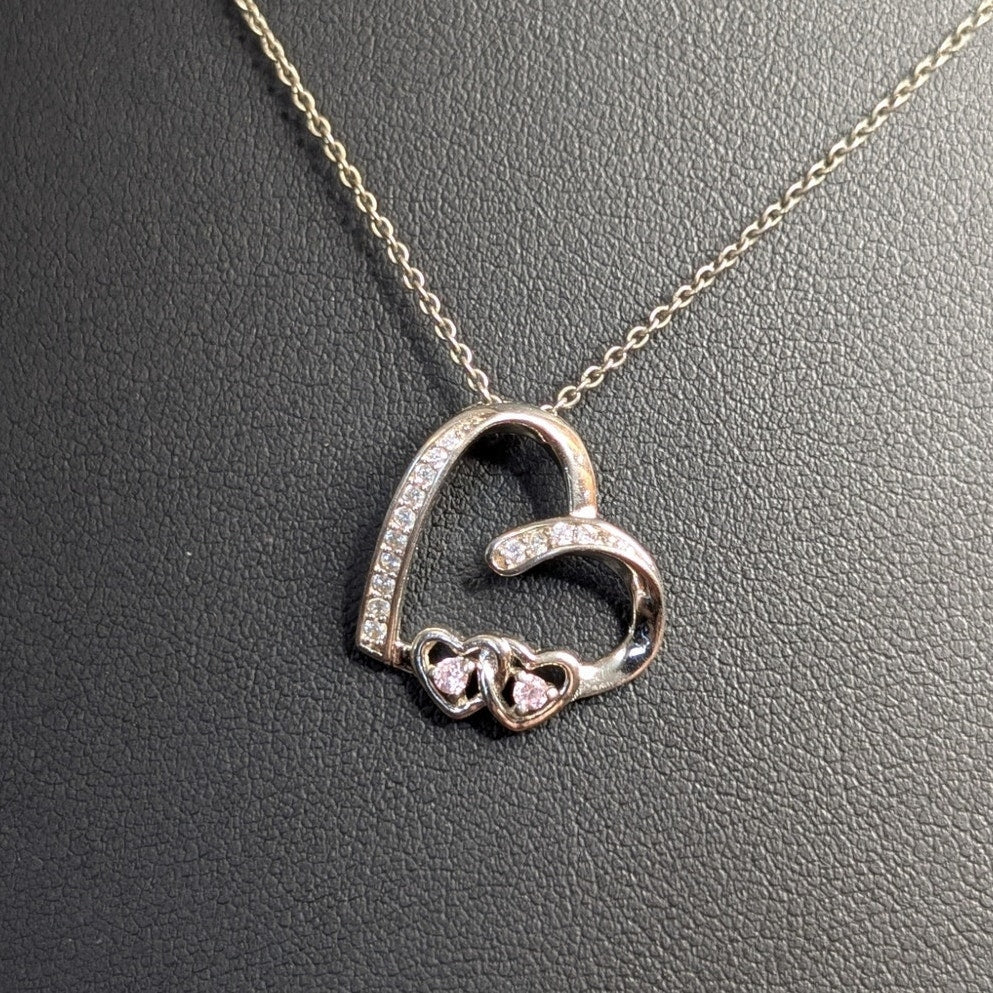 Sterling Silver CZ Heart Pendant Necklace