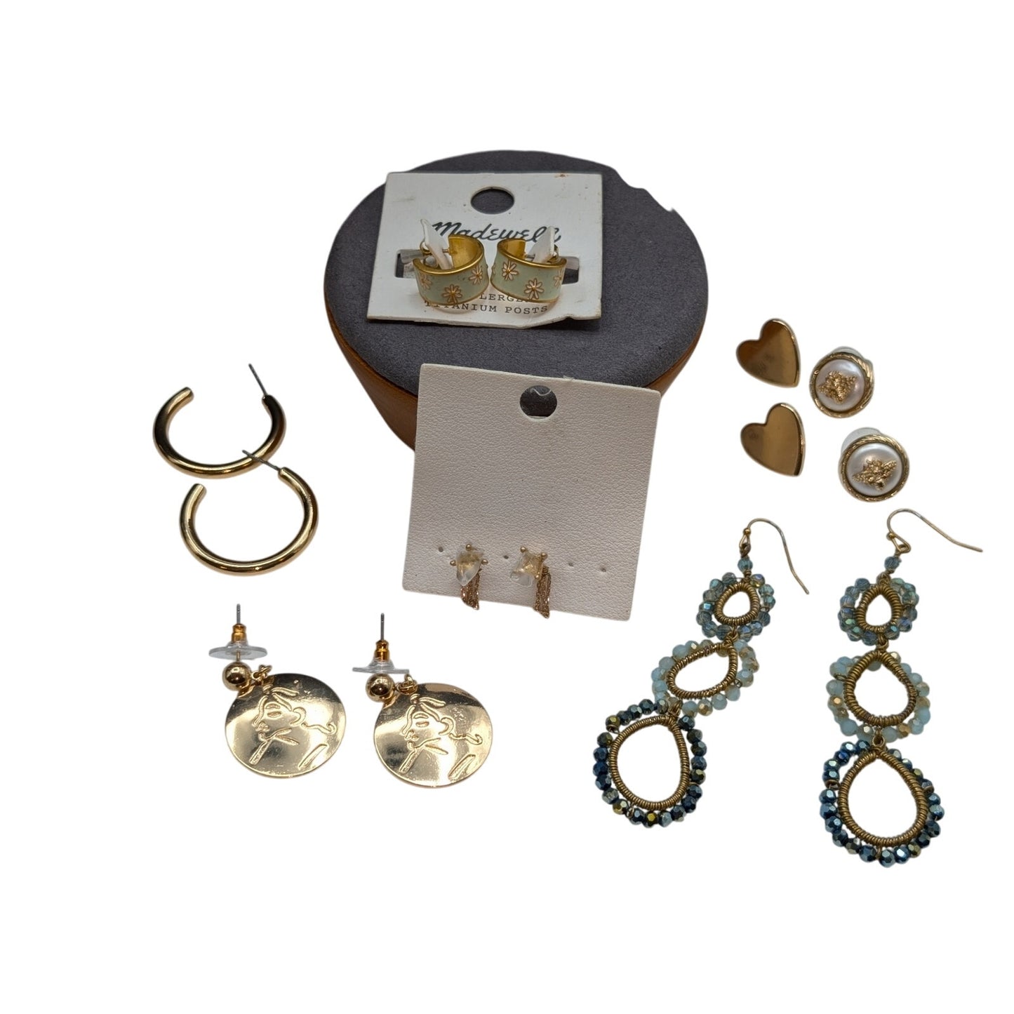 Lot of Seven Pair of Gold Tone Earrings Two Pair New With Tags