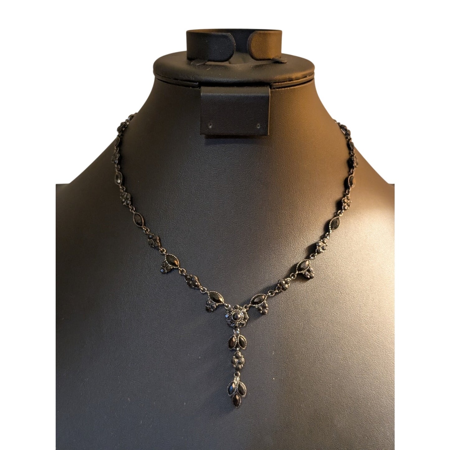 Black Crystal Gun Metal Y Drop Necklace