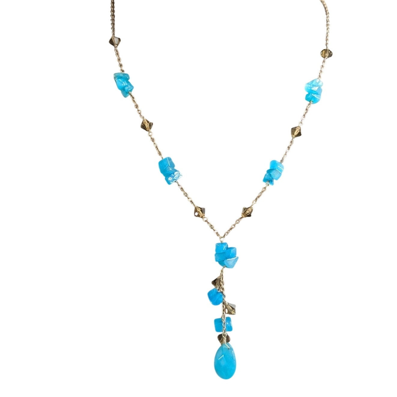 Neon Blue Gemstone Smoky Bicone Crystal Sterling Silver 16.5"-18.5" Necklace