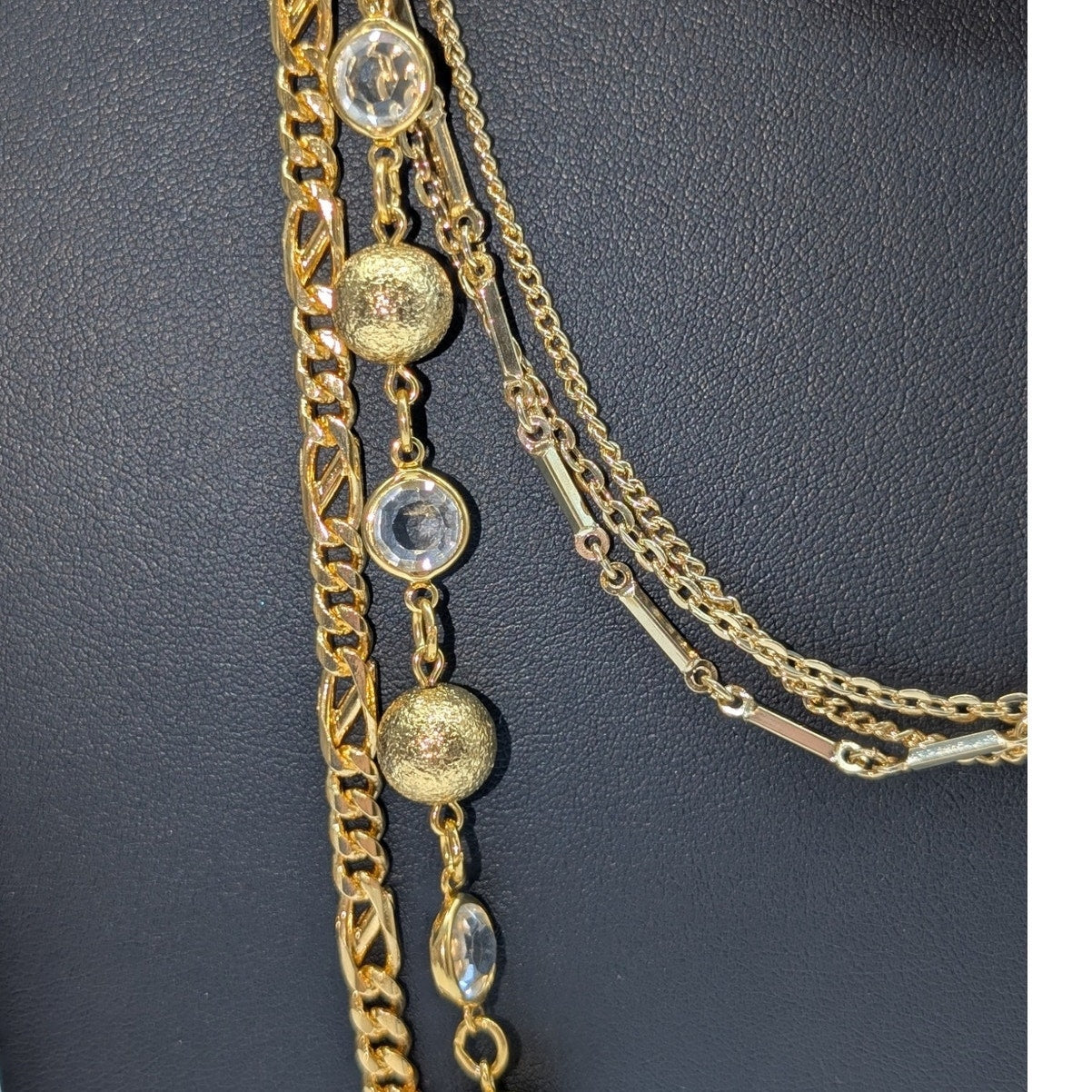 Lot of Four Gold Tone W/ Two Tone Crystal Layered Chain Necklaces