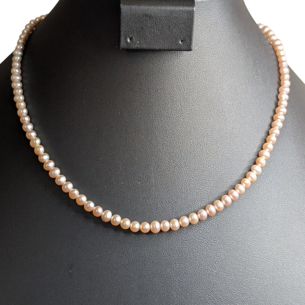 4mm - 5mm Genuine Pink Pearl 18" Strand Necklace W/ 14k Gold Clasp Need Restrung