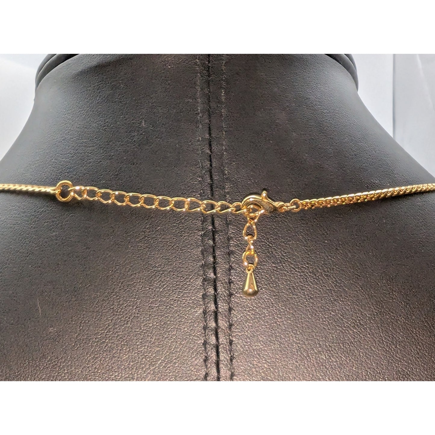 Vintage Center 'V' Red & Clear Glass Stone Gold Tone Chain 16"-18" Necklace