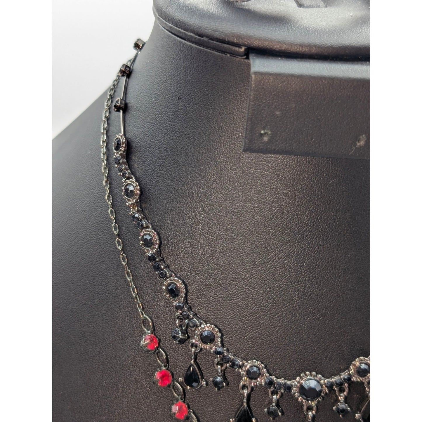 Lot of Two Black Red Crystal Antique Look Necklaces