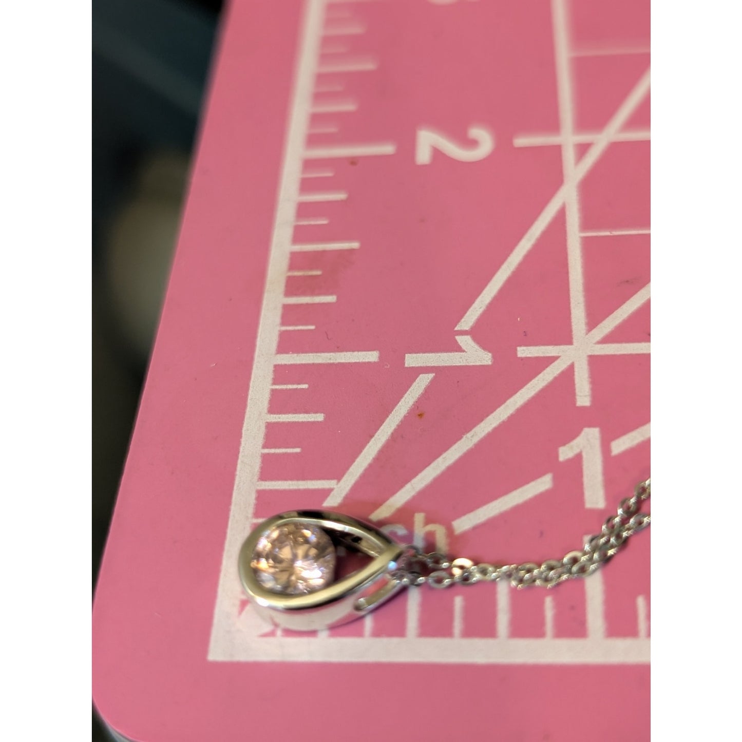 925 Sterling Silver Pink Crystal Teardrop Pendant 18" Necklace