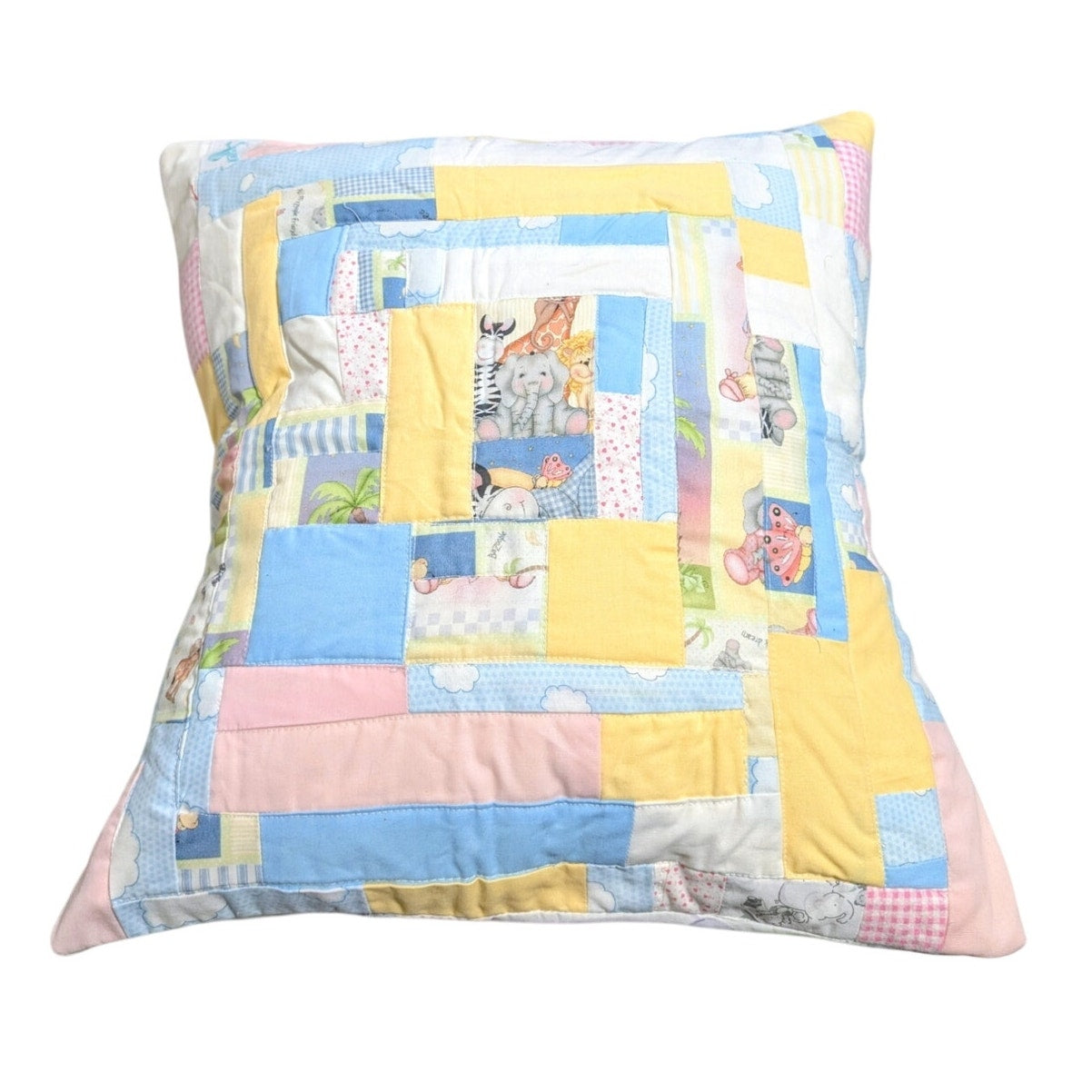 Multi-Color Pastel Patchwork Quilted Baby 20" Square Feather Fill Insert Pillow