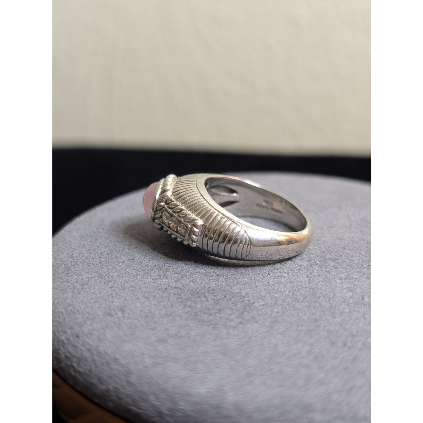Judith Ripka Sterling Silver Pink Rose Quartz & Diamonique Ring Size 7.75