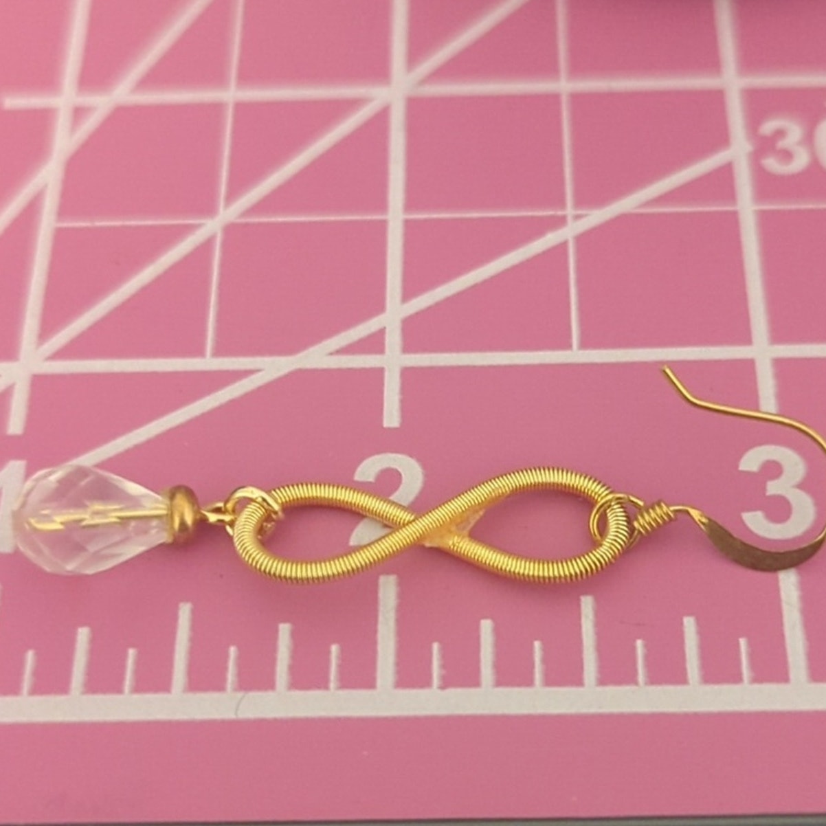 Handmade Crystal Briolette Gold Tone Slinky Infinity Dangle French Wire Earrings