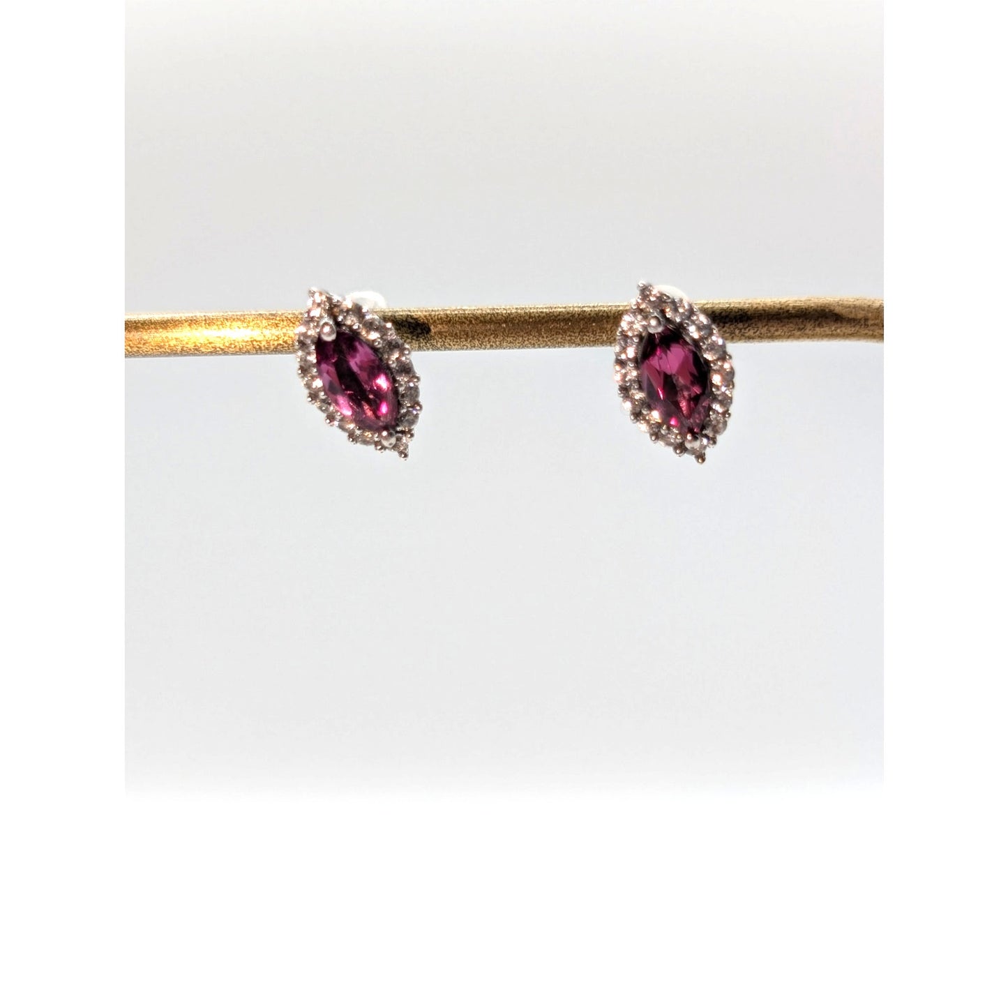 D'Joy 925 Sterling Silver Marquis Amethyst White Spinel Surround Stud Earrings