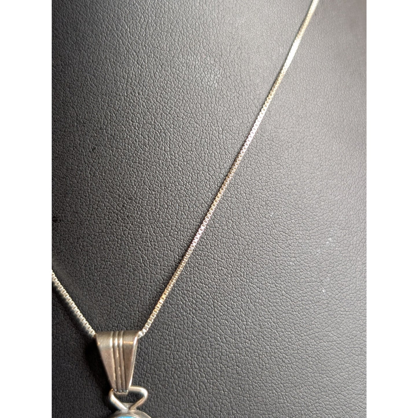 VTG Running Bear- Navajo Sterling Silver Blue Opal Pendant with Box Chain