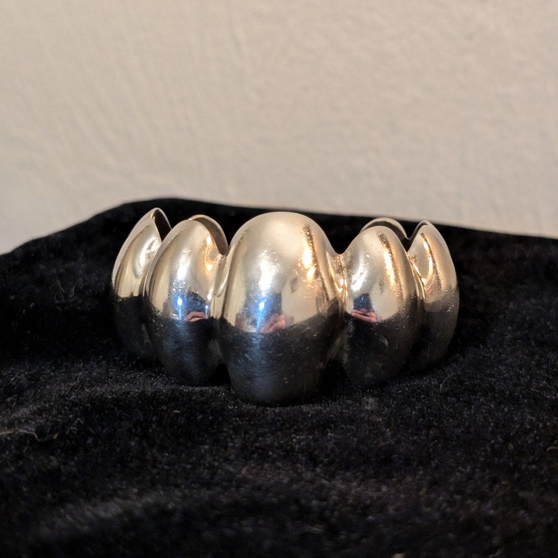 VTG TS-79 Taxco 925 Mexico Modern Sterling Silver Wide Scalloped Cuff Bracelet