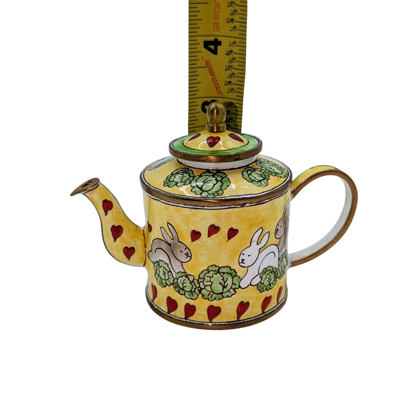 Bunnies In Love Unsigned Except for Number on Handle Enamel Collectible Teapot