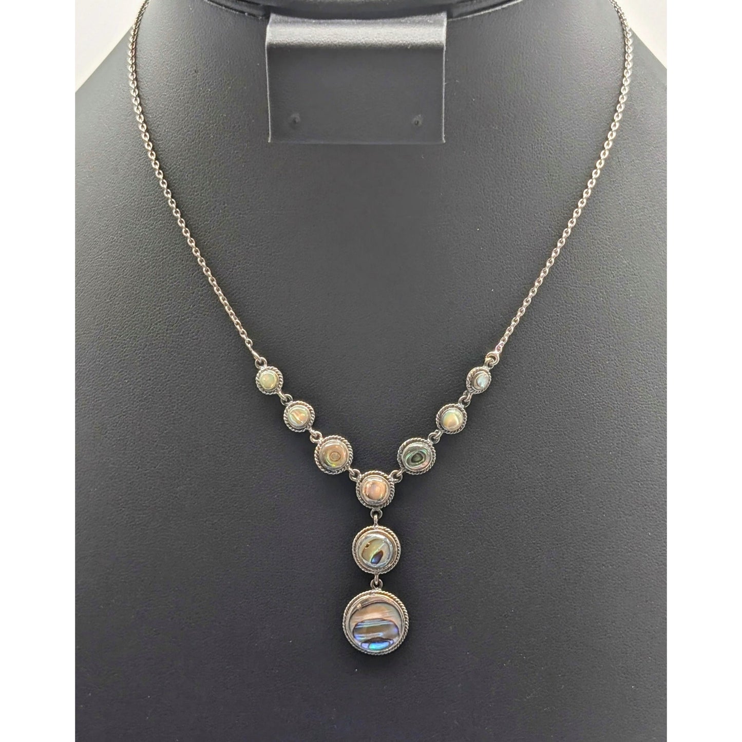 Vintage 925 Sterling Silver Abalone 'Y' Drop Chain Necklace