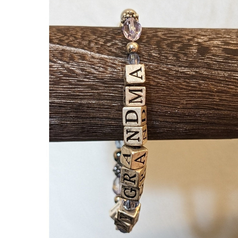 I Love My Grandma Block Letter Toggle Clasp Silver Tone Beaded Bracelet