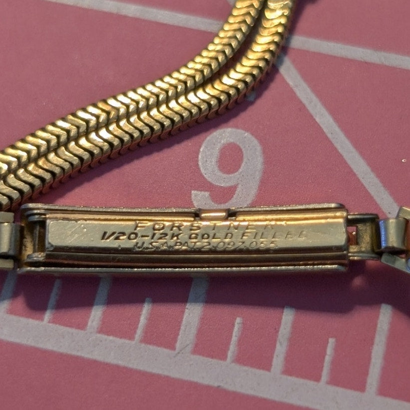 Vintage 40s Forstner 12K Gold Filled ID Double Square Snake Chain Bracelet