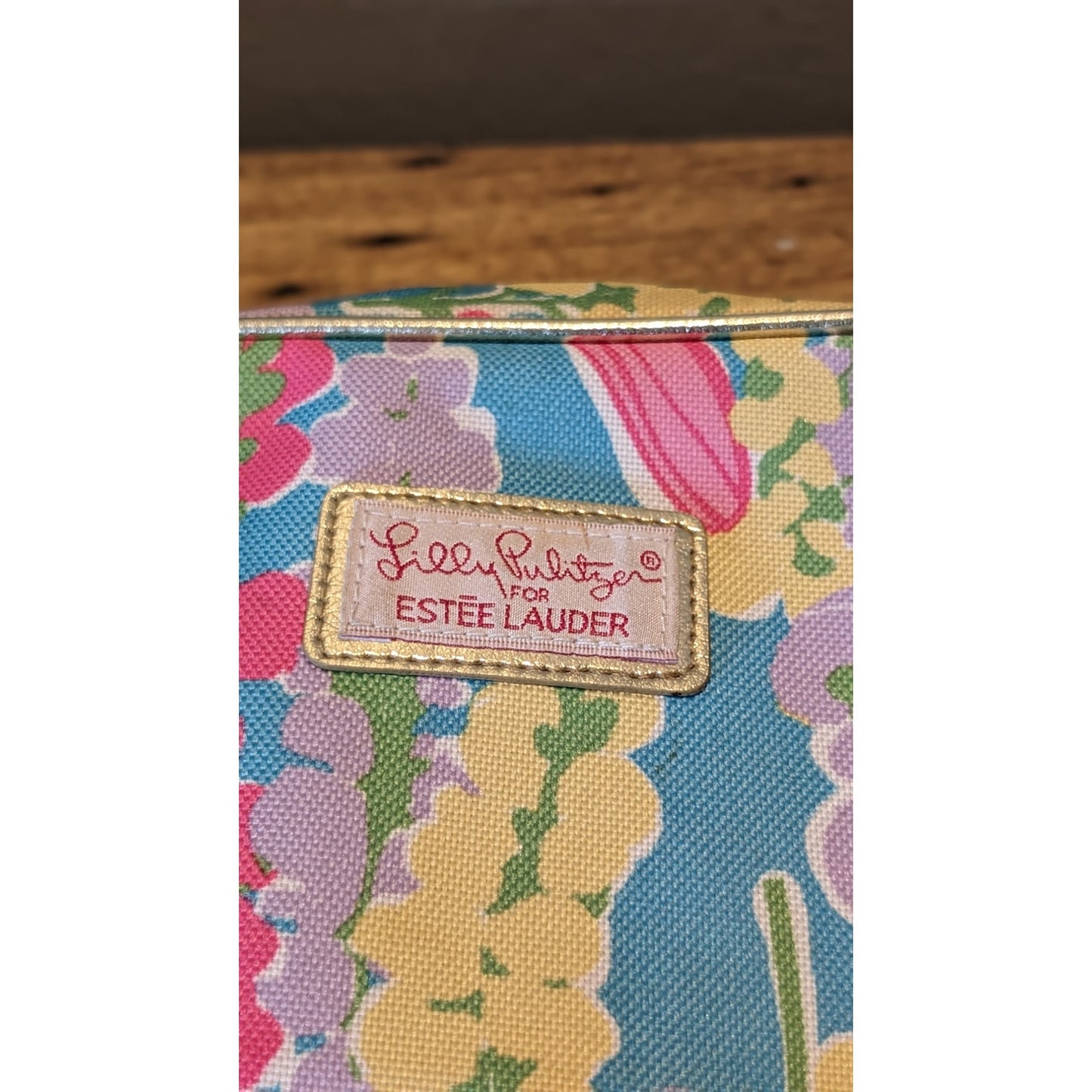 Lilly Pulitzer for Estee Lauder Snapdragon Blue Pink Cosmetic Bag