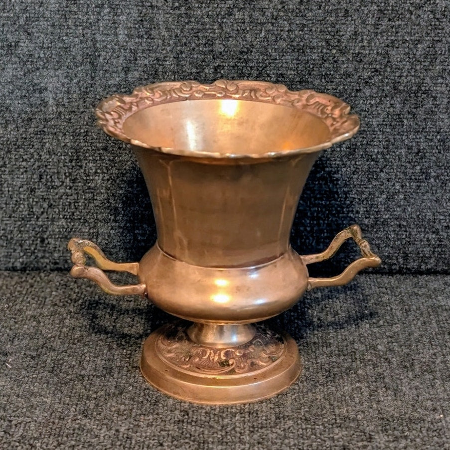 Vintage Embossed Brass Pedestal Champagne Bucket Urn With Handles