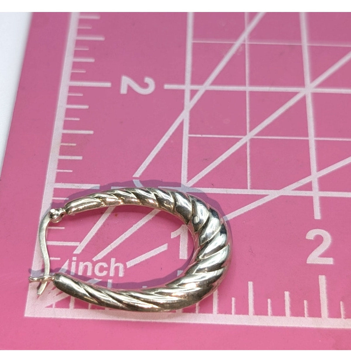 Vintage 925 Sterling Silver Oval Puff Shrimp Hoop Snap Down Latch Earrings