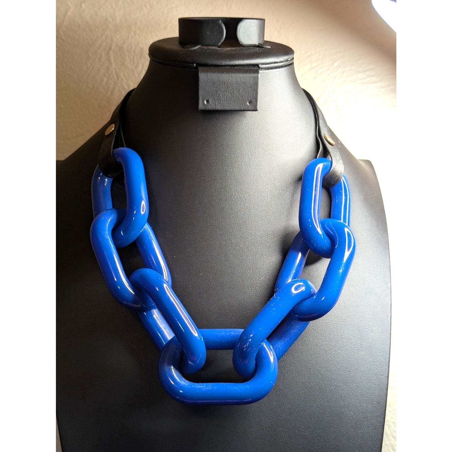 RARE Stamped BEN AMUN Blue Lucite Large Cuban Link Chain 22" Necklace