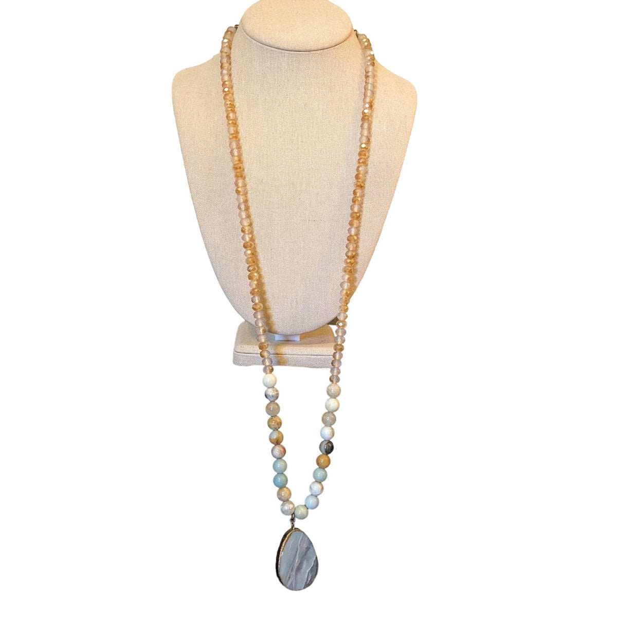 Boho Genuine Stone Bead/Pendant Crystal Long 35" Necklace