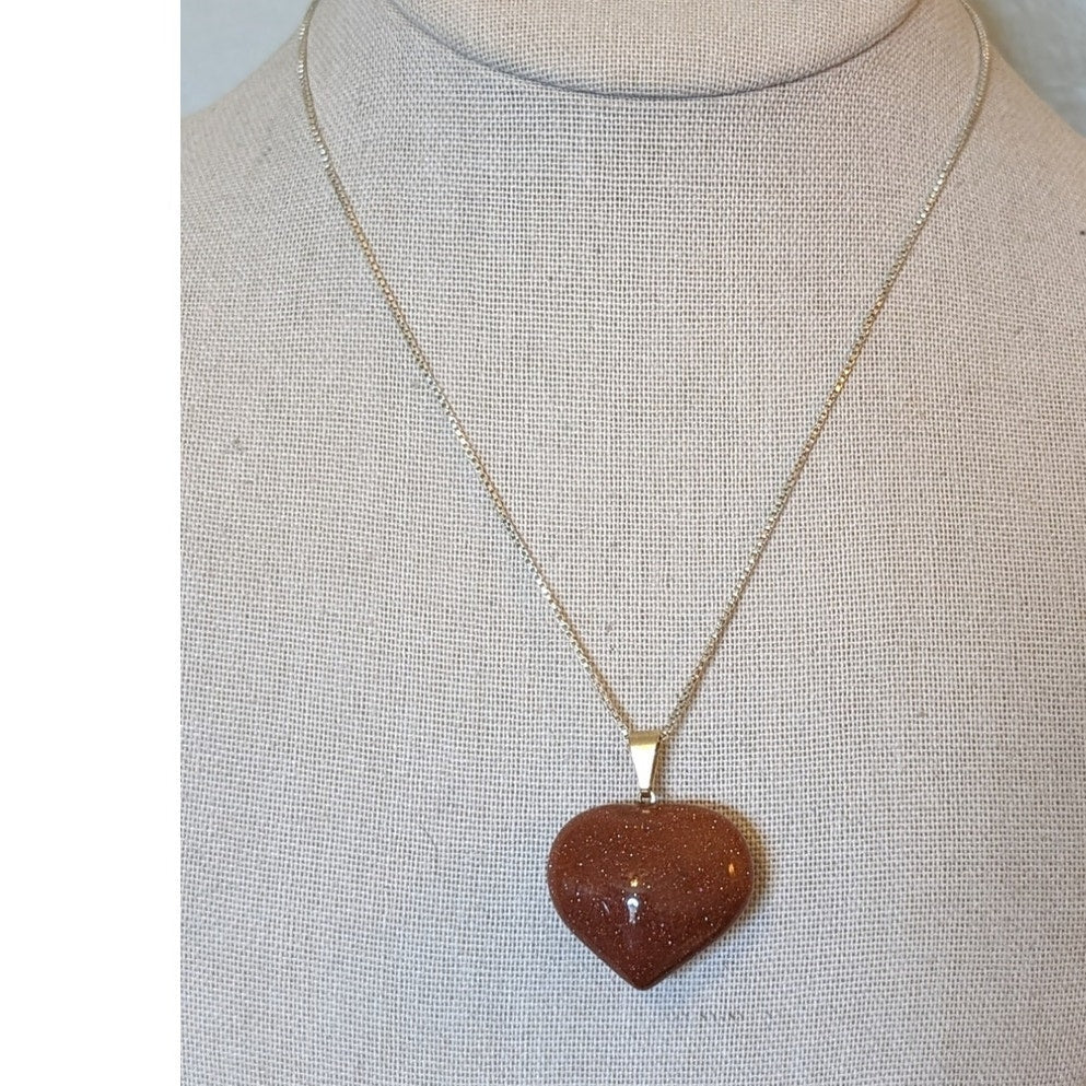 Red Goldstone Heart Pendant On a Vintage 925 Italy 16.5" Box Chain