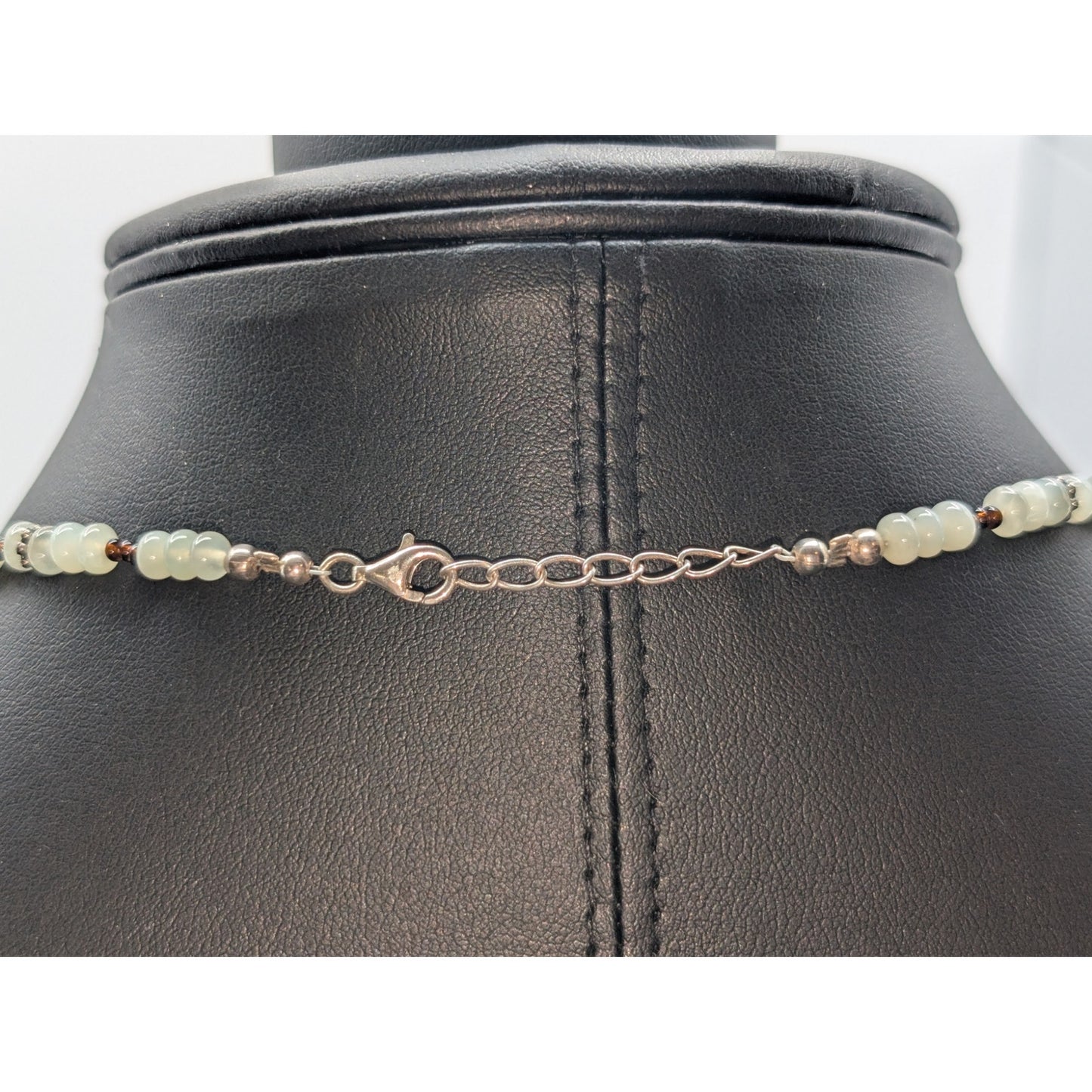 925 Sterling Silver Green Gemstone Bead Green Amber Pendant Necklace