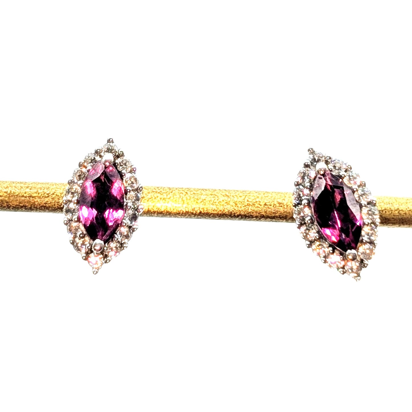 D'Joy 925 Sterling Silver Marquis Amethyst White Spinel Surround Stud Earrings