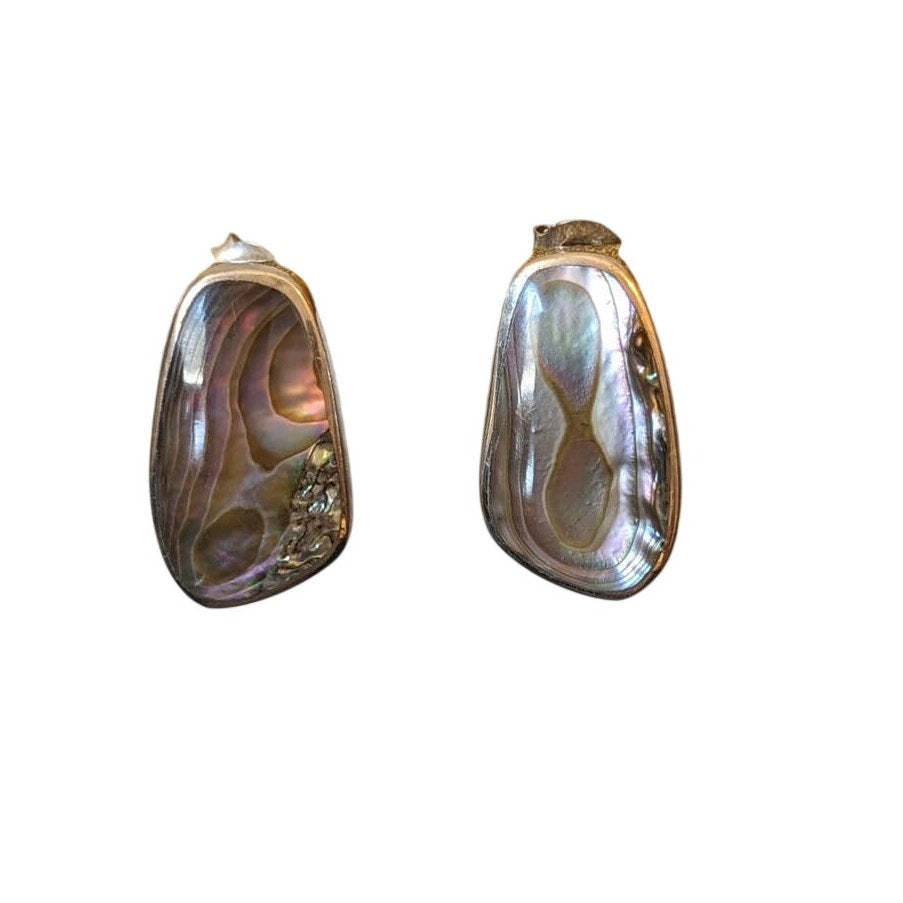 Marked 925 Sterling Silver Abalone Shell Post Earrings