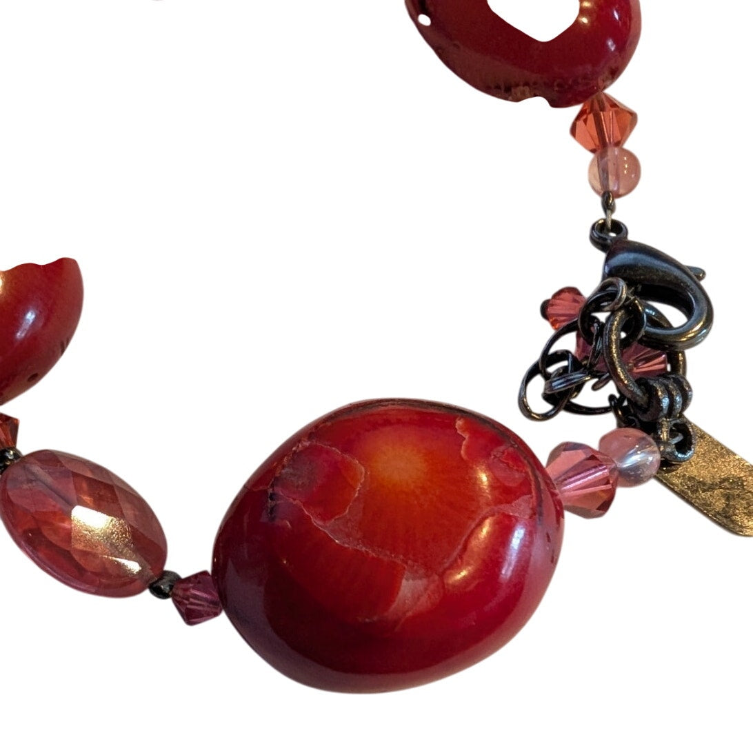 Dabby Reid Chunky Four Piece Coral & Faceted Crystal Bead Bracelet