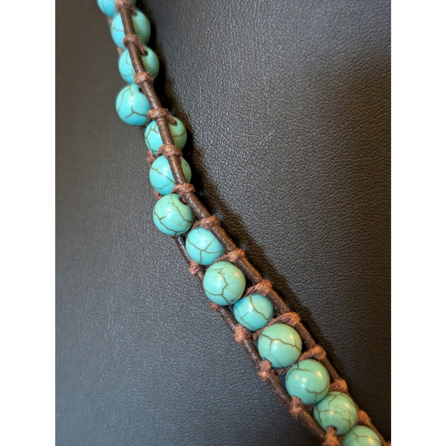 Lot of Three Stone Bead Leather Cord Button Clasp Necklaces