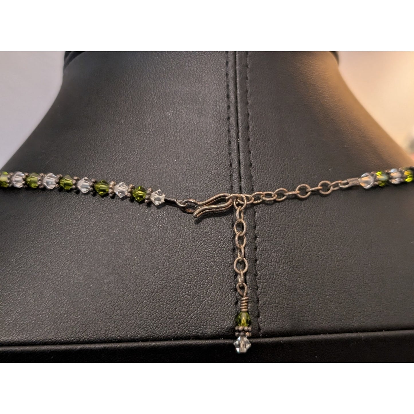 Vintage Green & Clear Bi-Cone Crystal Beaded 18.5"-20.5" Necklace