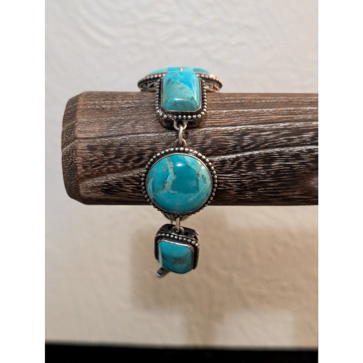 Barse Heavy Chunky 925 Sterling Silver Turquoise Chain Toggle Clasp Bracelet