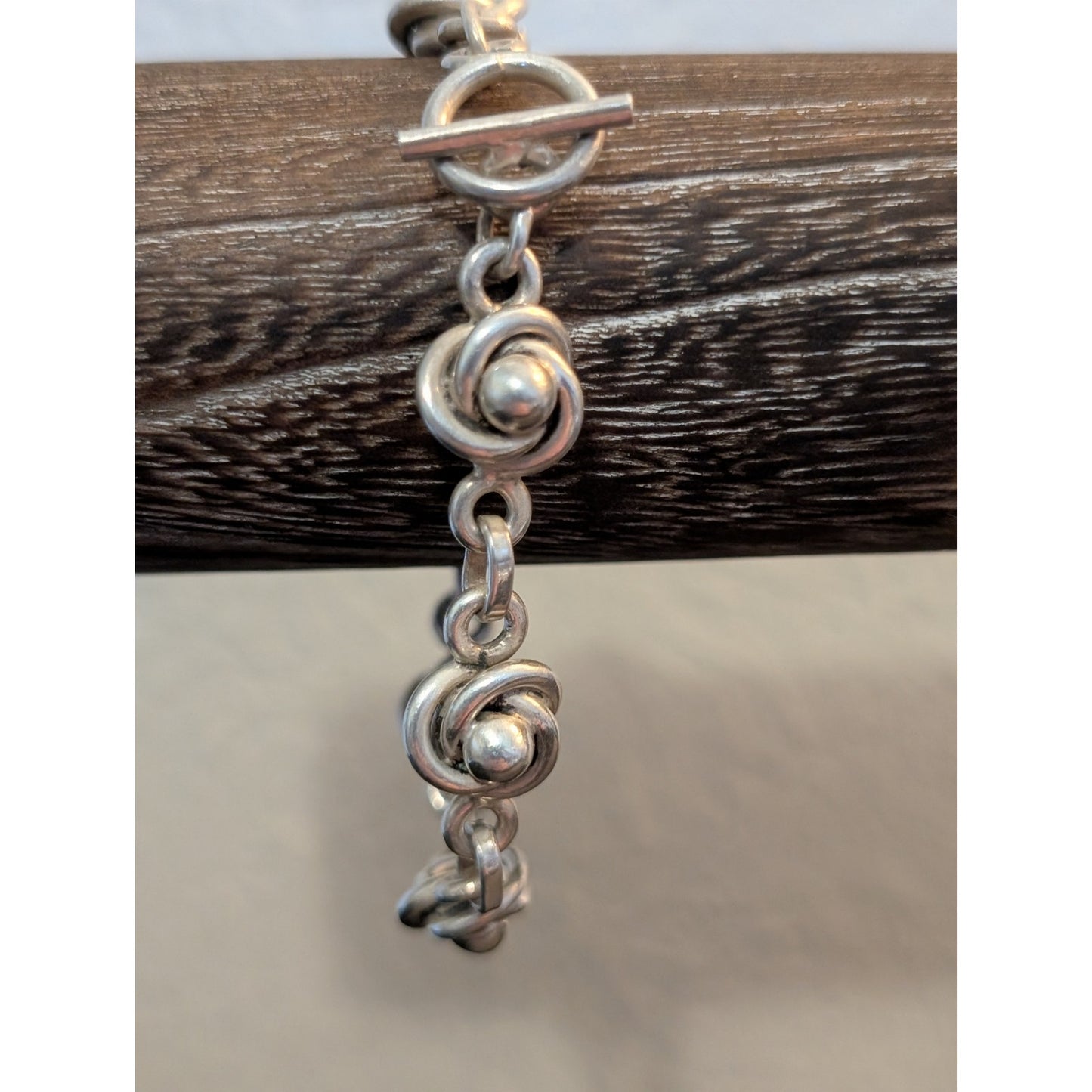 Vintage Stamped Mexico 925 Sterling Silver Love Knot Toggle Clasp Bracelet